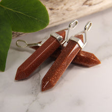 Load image into Gallery viewer, Goldstone Double Terminated Point Pendants by Size - 3 pcs

