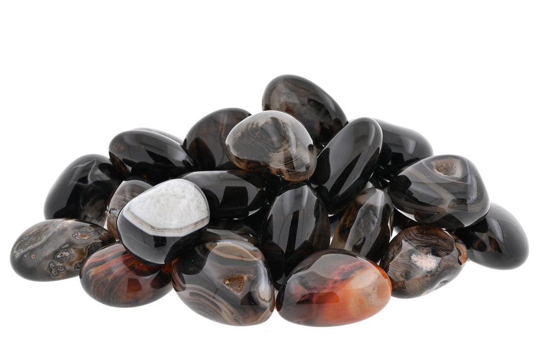 Banded Black Agate Tumbled Stones - 1 lb